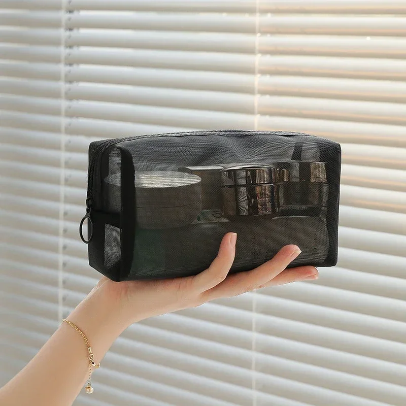 

Black Mesh Makeup Bags Women Girls Cosmetic Bag Organizer Travel Portable Wash Lipstick Toiletry Sanitary Napkin Storage Bags