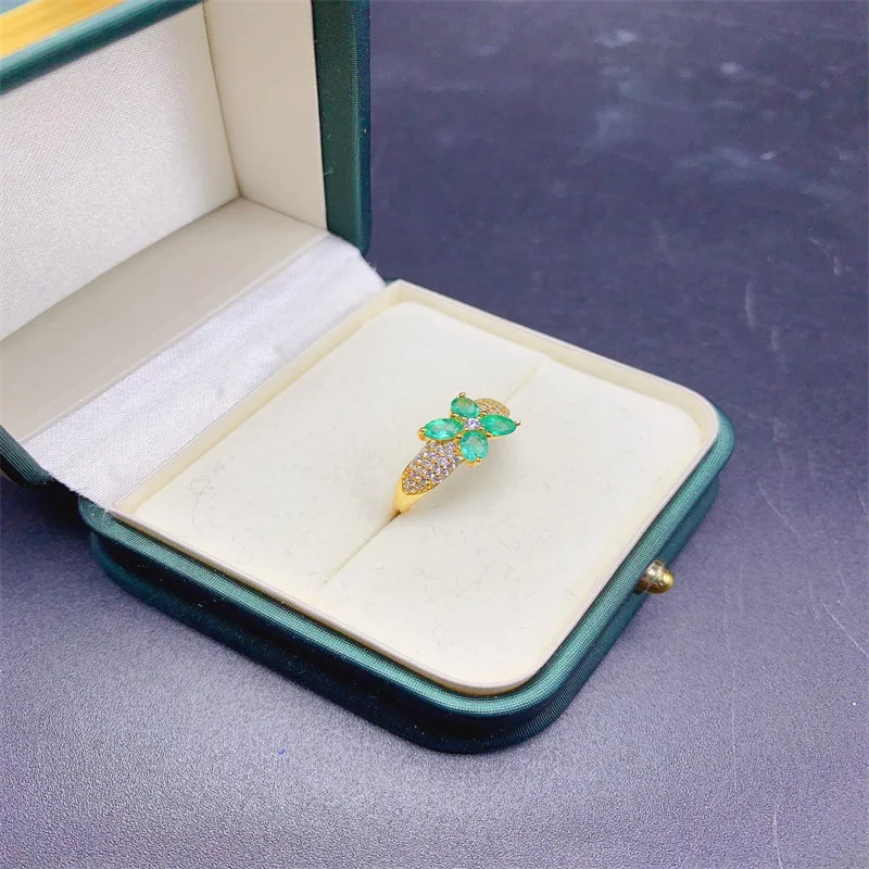 

Engagement Ring Designed for women Sterling Silver 925 Natural Sapphire Emerald Ring Jewelry Free shipping original boutique