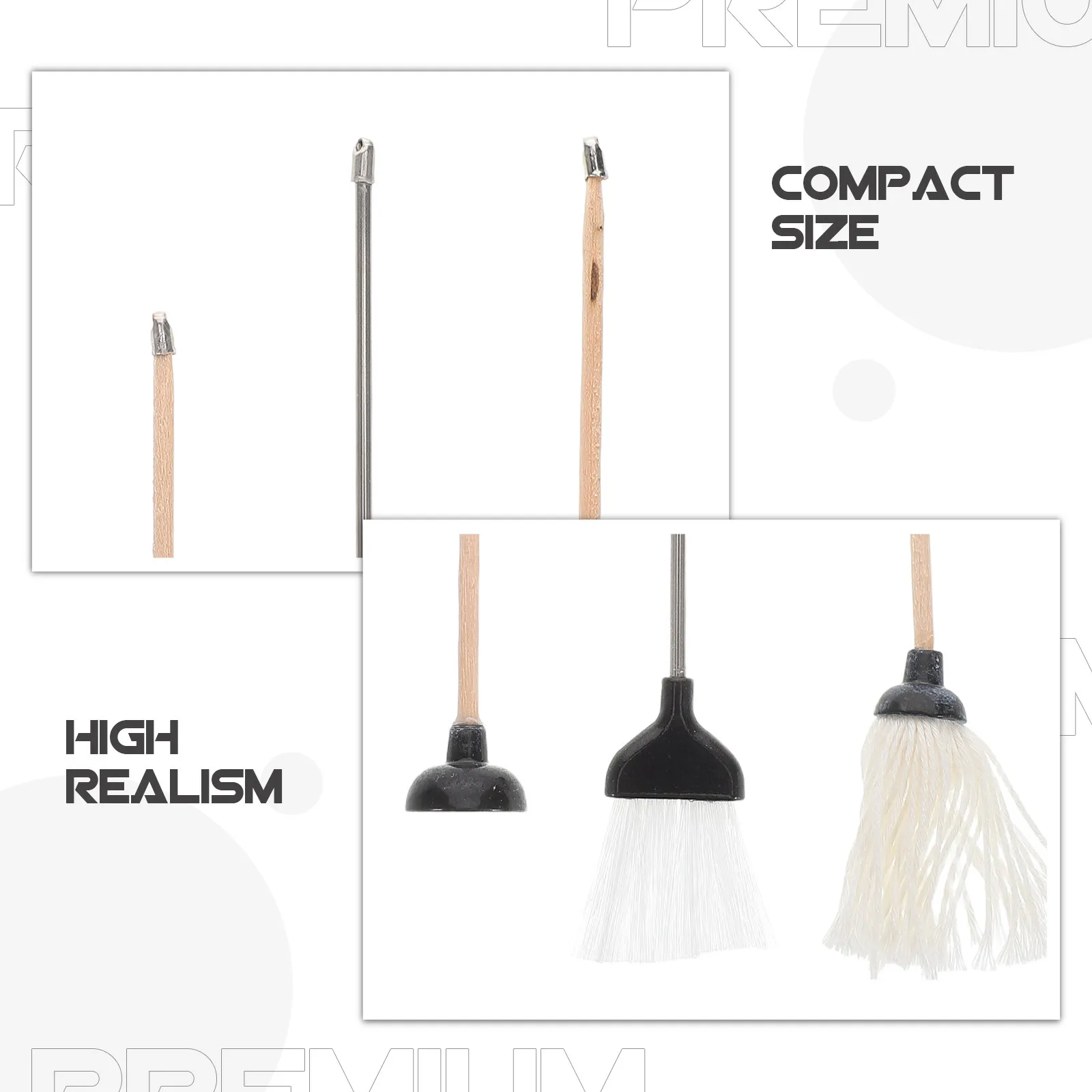 1 세트 미니어처 욕실 청소 세트 블랙 걸레 빗자루 화장실 플런저 미니 홈 장식을위한 현실적인 인형 집 액세서리