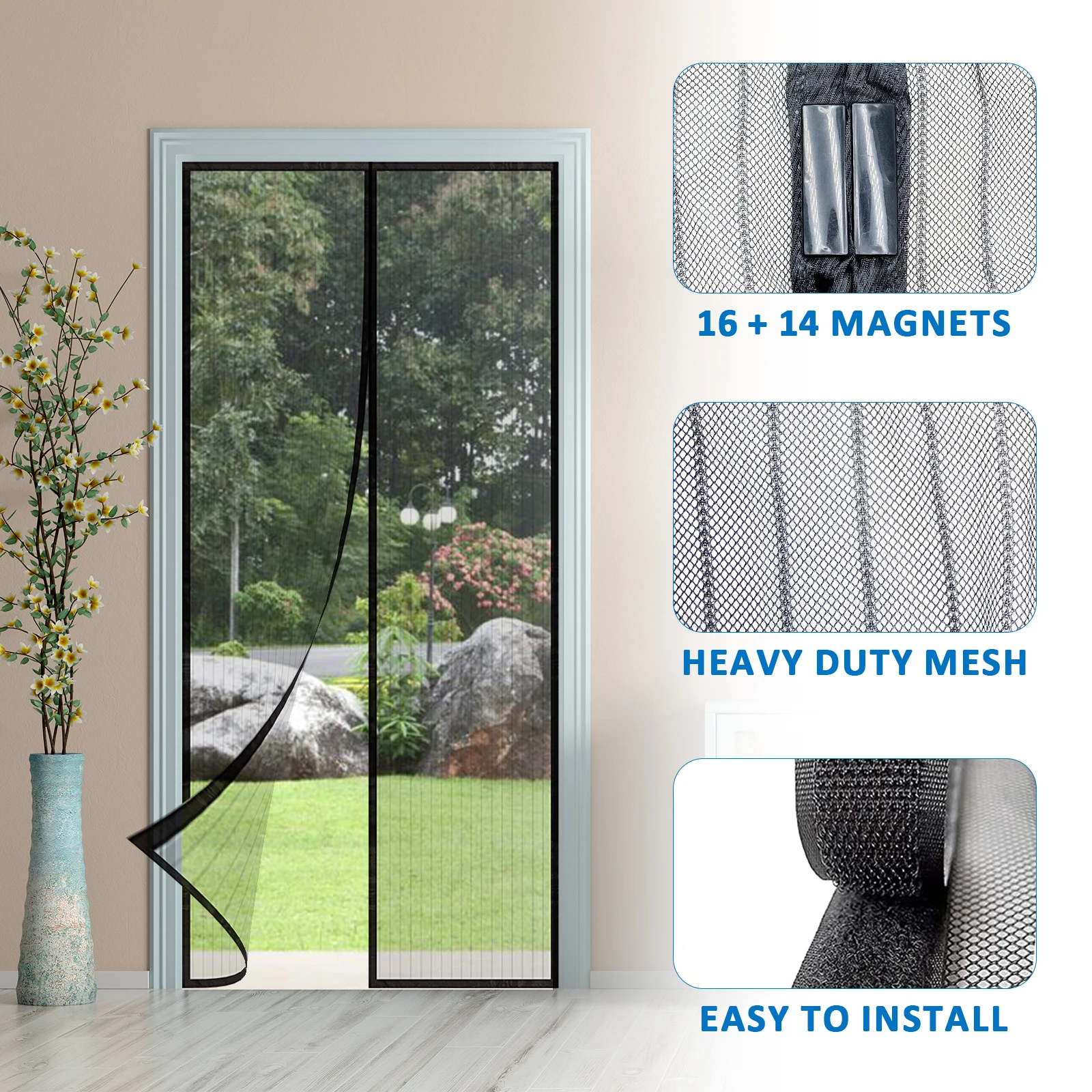 Magnetic Screen Door Hands-Free Net Mesh Screen Door Keep Mosquito Fly Insect Bugs Out Magnetic Curtain Works with Kids Pets magnetic screen door curtain,mosquito net,anti mosquito screens,mosquito gauze mesh,door curtains
