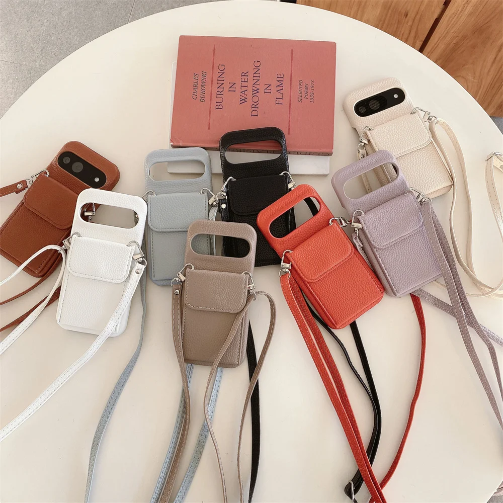 Luxury Lichee Pattern Leather Crossbody Card Wallet Case