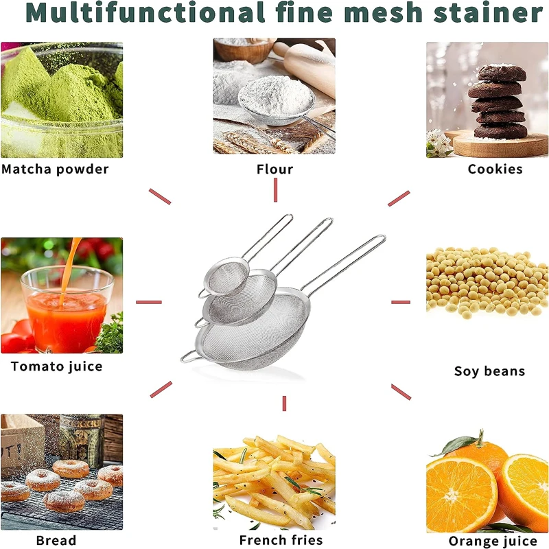 1/3/4pcs/set Rozsdamentes Acél vezeték Rendbírság Akaszkodik Zsíroz Szűrő Liszt Átszakadás Szita Rosta Massza Beégetett jel szerszámok konyhai kiegészítők