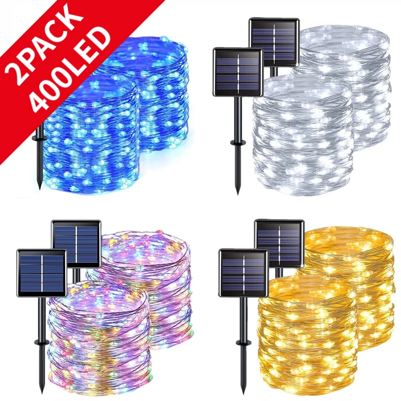 

1~2 Pack Solar Fairy Lights 400/300/200/100/50LED Solar String Lights Outdoor Waterproof Christmas Copper Wire Twinkle Light