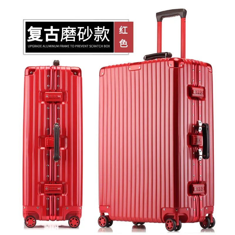 PLUENLI Retro Aluminum Frame Trolley Case Universal Wheel Suitcase