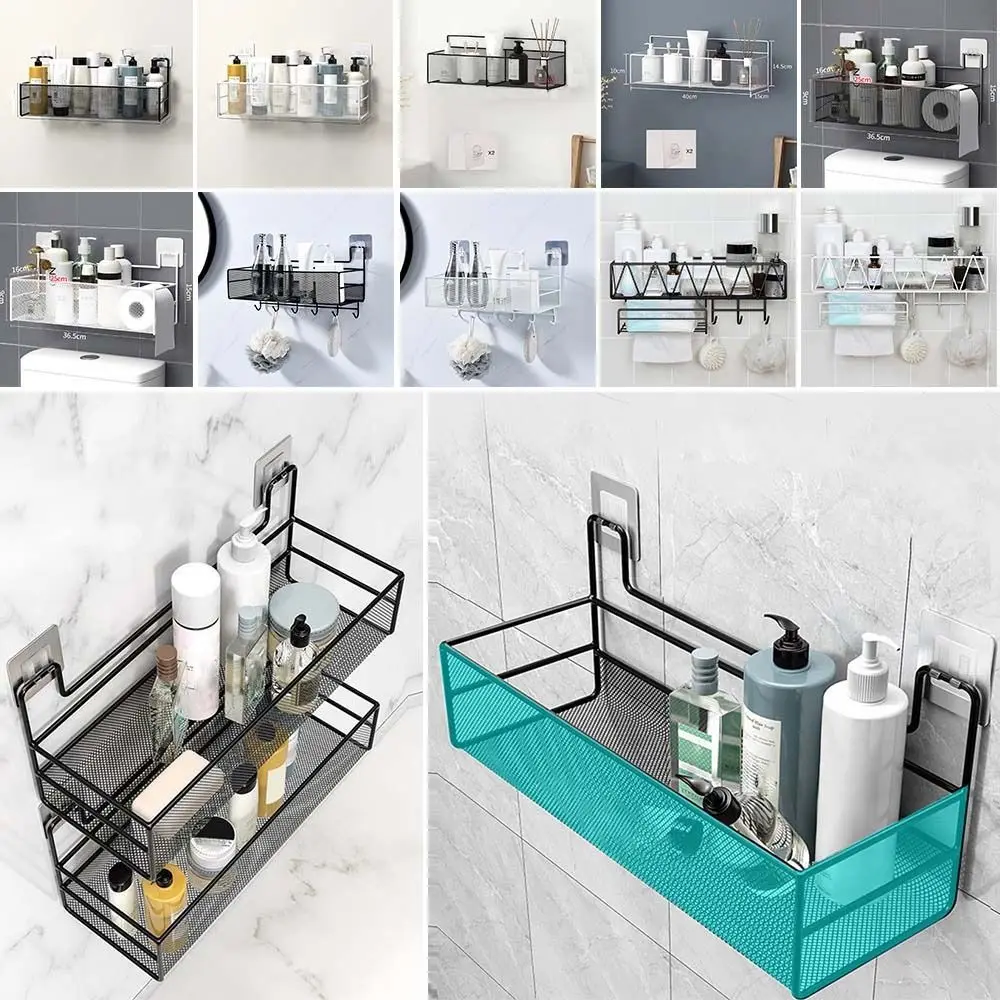 Self-Adhesive Wall-Mounted Iron Shelf With Hook Premium Quality 15 Self-Adhesive Wall-Mounted Iron Shelf With Hook Premium Quality