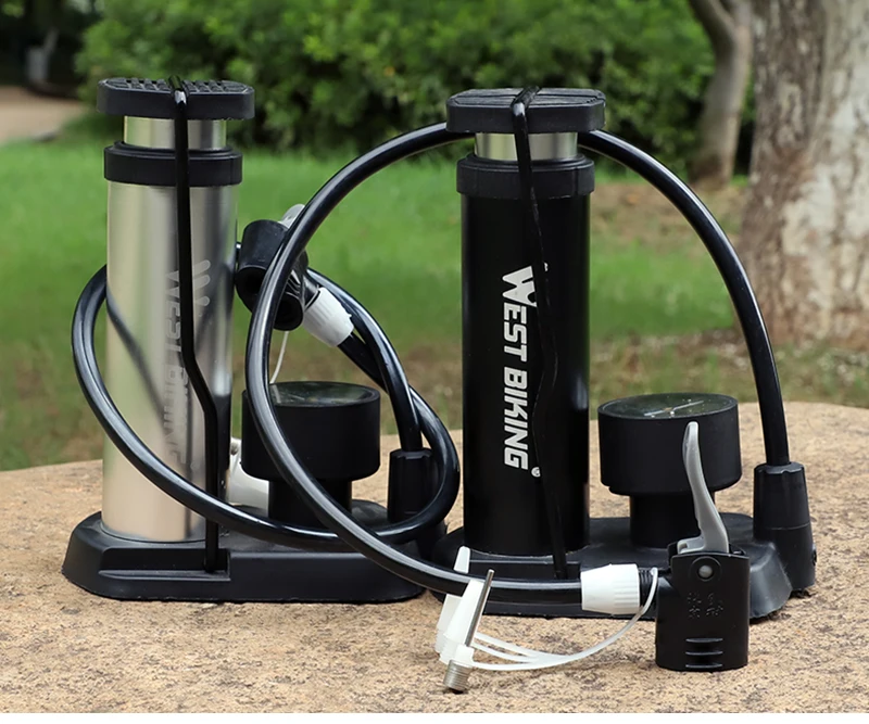 WEST BIKING Fußpedal-Minipumpe 120 PSI mit Manometer aus Aluminiumlegierung für Presta- und Schrader-Ventile, geeignet für MTB, Rennräder, Bälle und Spielzeug. – Detail 15
