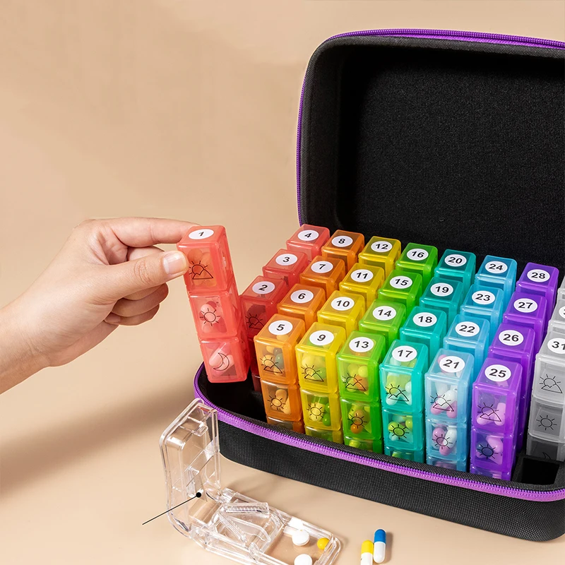 Monthly Pill Box Pill Storage Box Organiser 3 Times A Day Medicine Box w/ 32 Compartments to Hold Vitamin Pill
