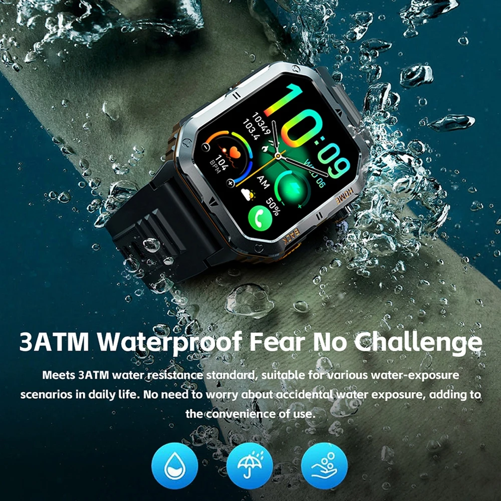 1000 mAh large Battery Outdoor Military Smartwatch Men With LED light 3ATM Waterproof 2025 New Smart Watch