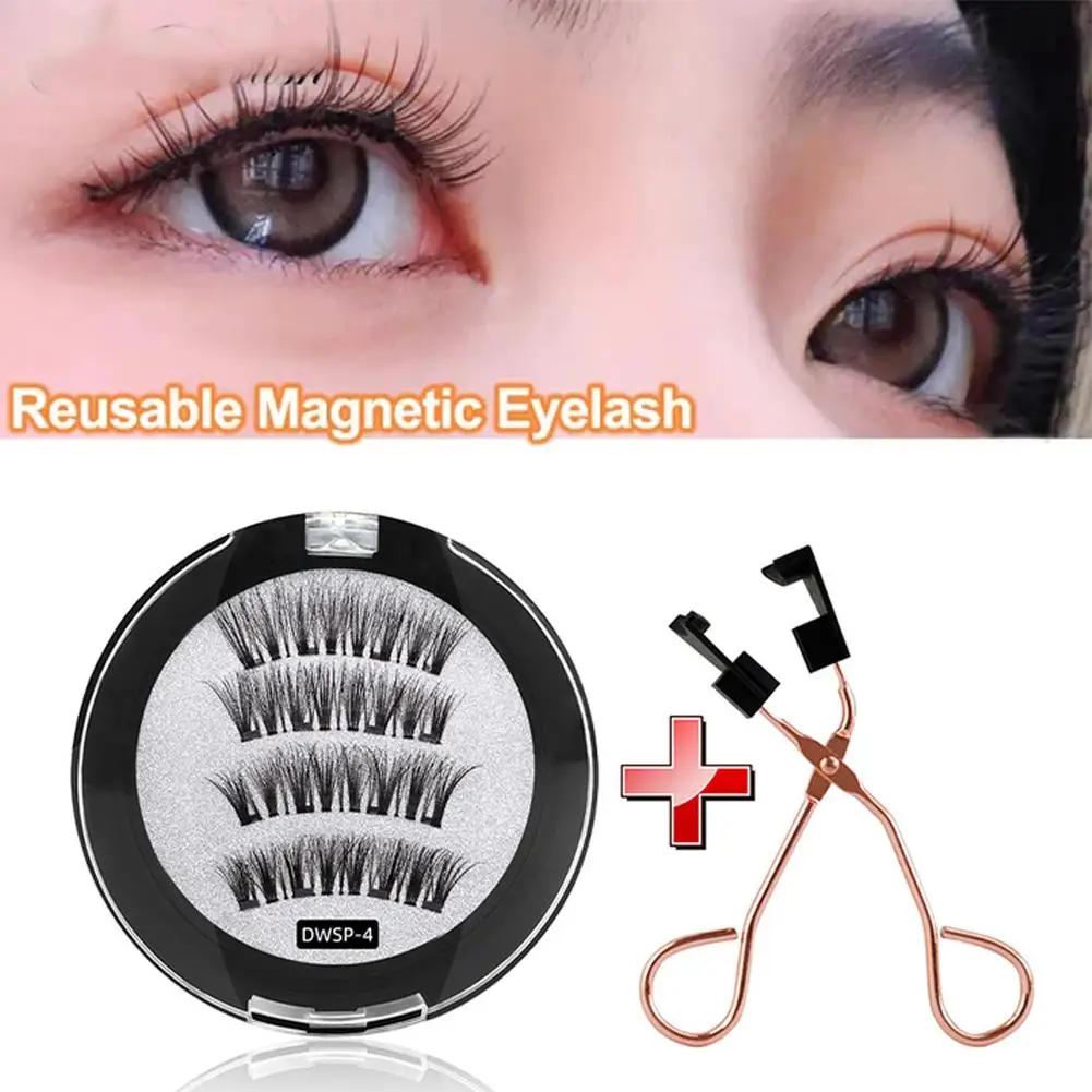 

Reusable Magnetic False Eyelashes With Eyelash Curler 4 Tools 3D Eyelash Fake Magnets Makeup Extension Eye Self-adhesive U6K1