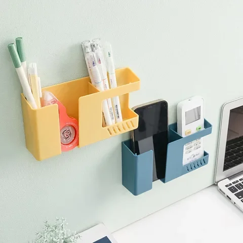 

1PCS Wall Mounted Organizer Box Punch Free TV Remote Control Storage Mounted Phone Plug Wall Holder Charging Multifunction Hooks