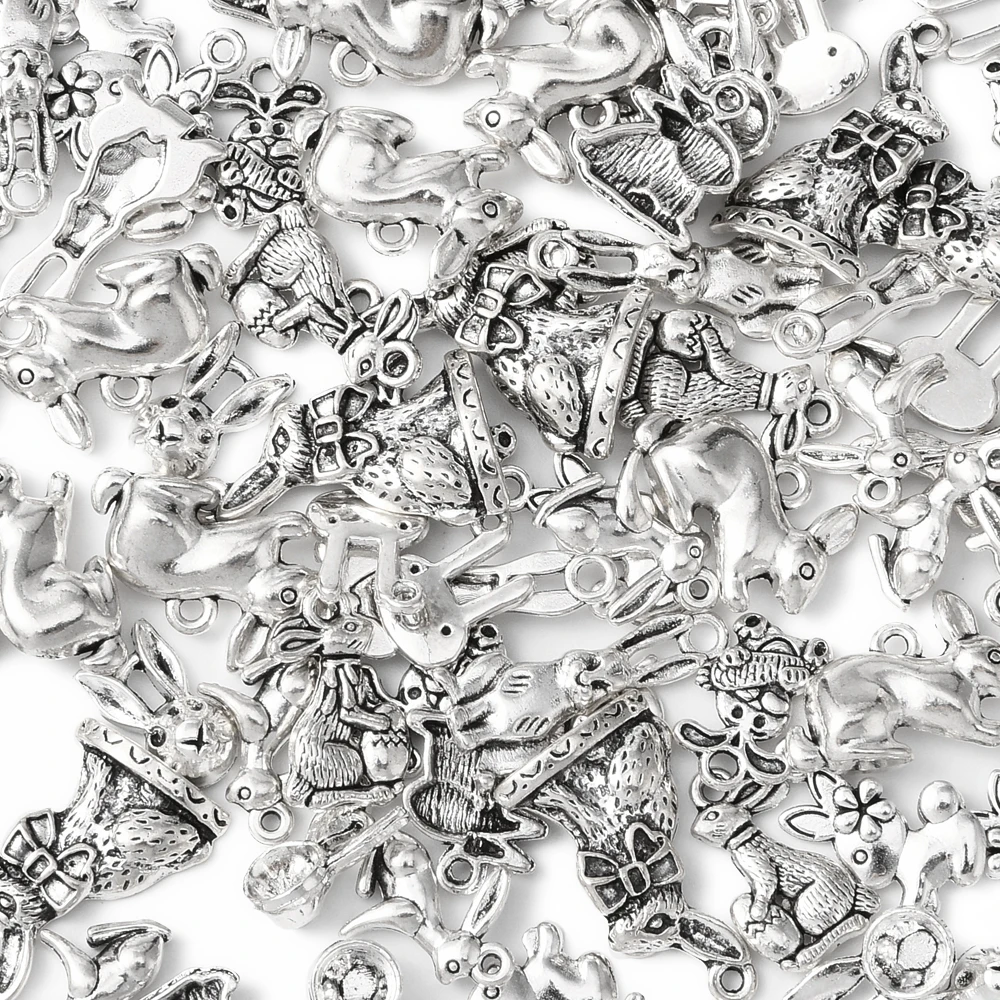 PandaHall 100Pcs 10 Style Cute Bunny Charms Mini Easter Animal Rabbit Charm Bulk for Bracelet Necklace Jewelry Making DIY Craft