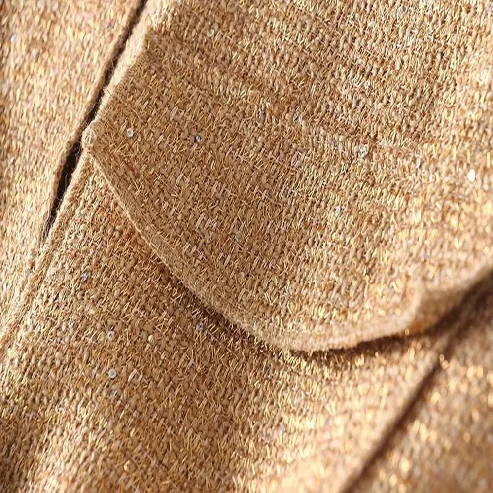 Veste à paillettes brillantes pour femmes, manteau court à manches longues, col montant, document en or Y2k, streetwear haut pour dames, mode automne et hiver