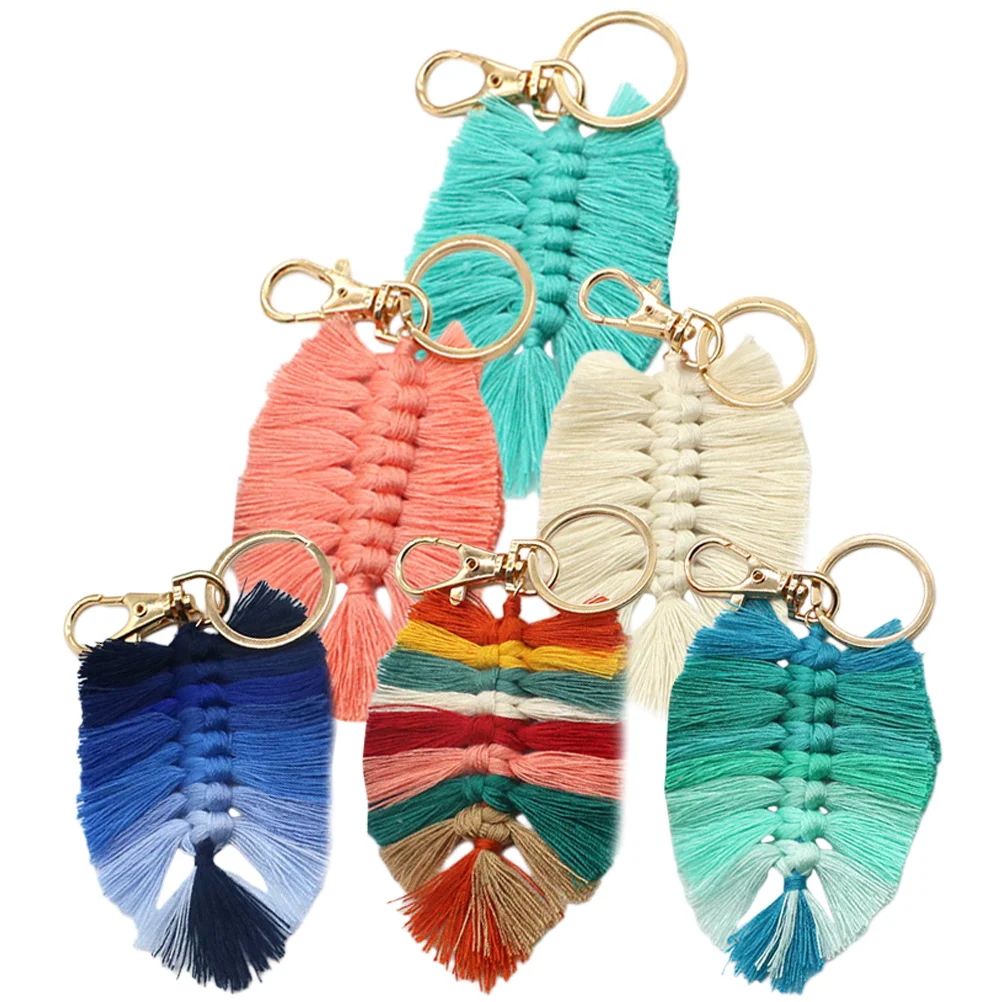 

Handwoven Cotton Rope Tassel Keychain Leaf Pendant Backpack Purse Kids Party Favors