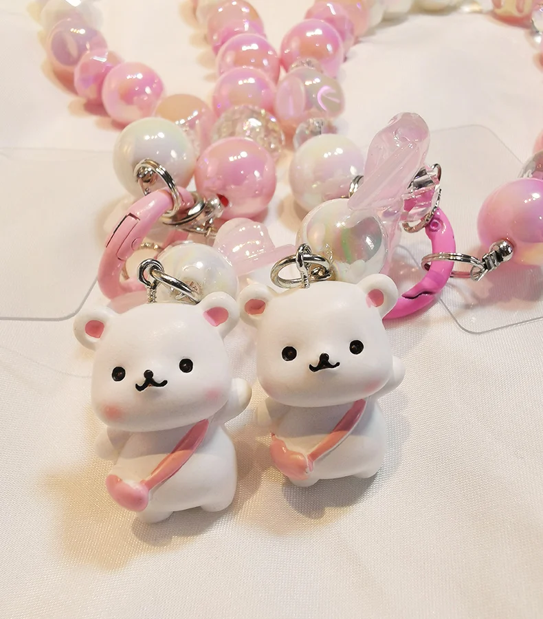 curta, pulseira, Satchel urso boneca pingente, cristal arco cadeia cordão