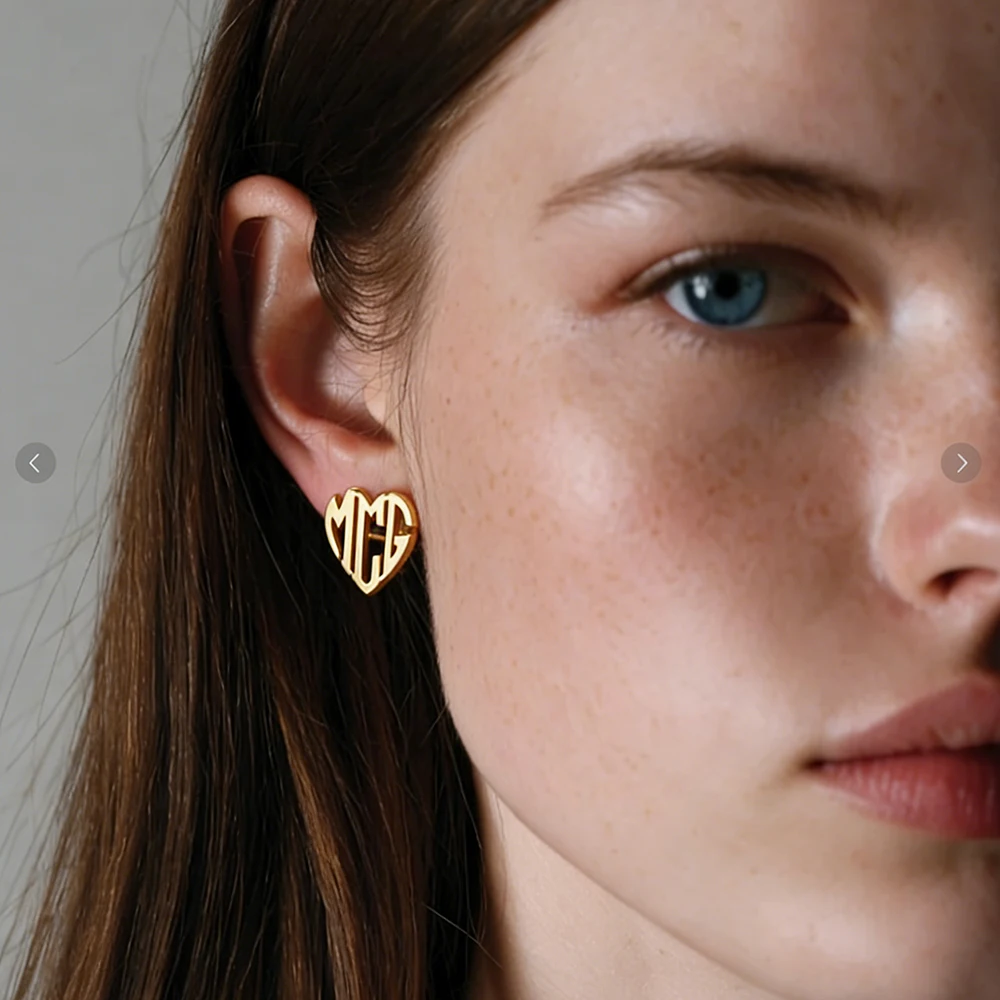 골드 실버 로즈골드 모노그램 귀걸이 스테인리스 스틸 개인 맞춤 이니셜 스터드..