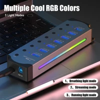10 in 1 Powered USB HUB USB 3.0 Interface Individual Switch RGB E-Marker Heat Dissipation Design DC 5V Power Supply Adapter - Image 5