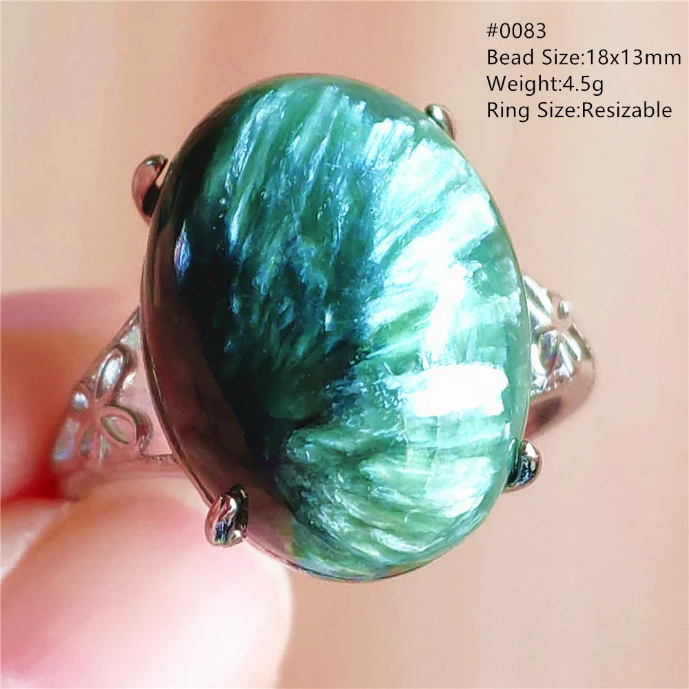 silver rings Natural Green Seraphinite Adjustable Size Ring Women Men Seraphinite Ring Clinochlore Oval Gemstone 925 Sterling Silver AAAAAA gucci ring