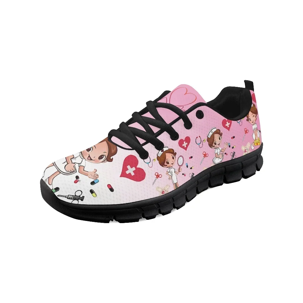 Pink Nursing Shoes Ladies Flats Sneakers Cute Cartoon Nurse/Doctor Brand Design AF Mesh Lightweight Female Footwear