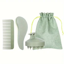 Sustainable Hair Care Set: Soft Bristle Brush & Portable Scalp Massager with Vibrant Gift Packaging (Green set)