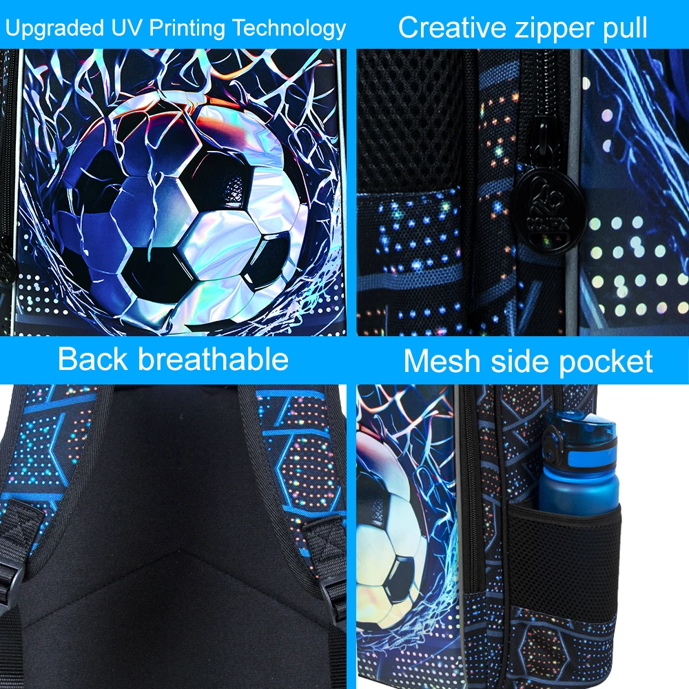 3Pcs Soccer Backpack for Boys, 16" Kids School Bookbag with Lunch Box, Football Backpacks Set for Elementary Preschool Kindergar 5