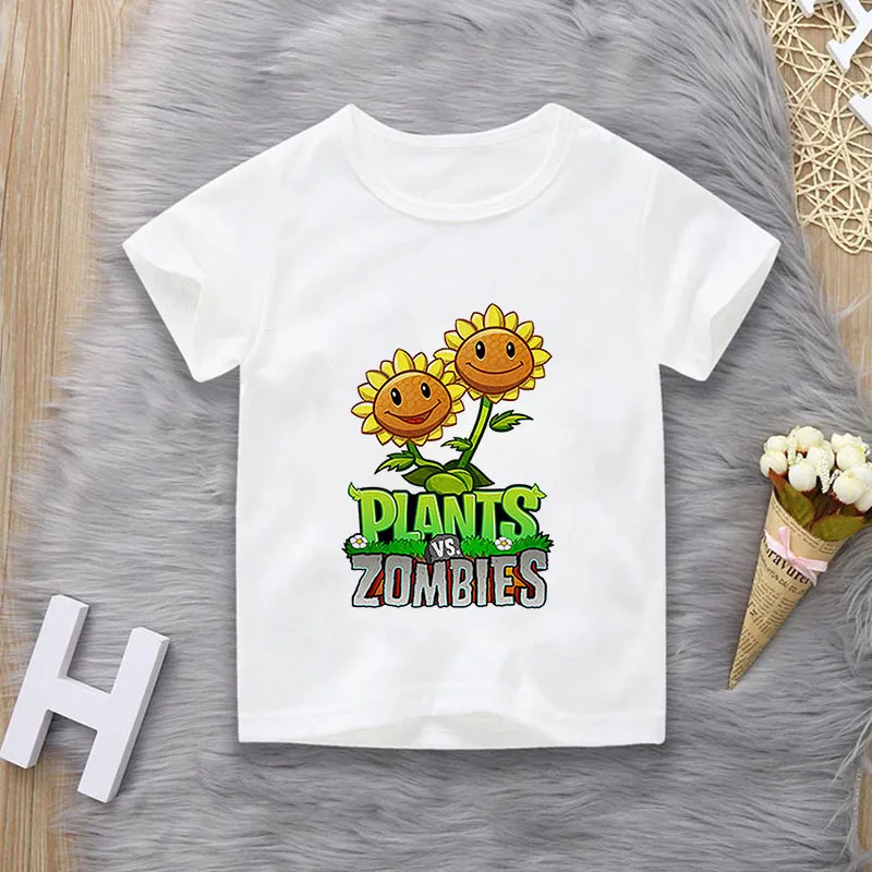 2022 Summer Plant Vs Zombies Print Bambini Magliette In Cotone Gioco Di Cartoni Animati Ragazzi Ragazze Vestiti Bambini T-Shirt Vestiti Per 3-13Y