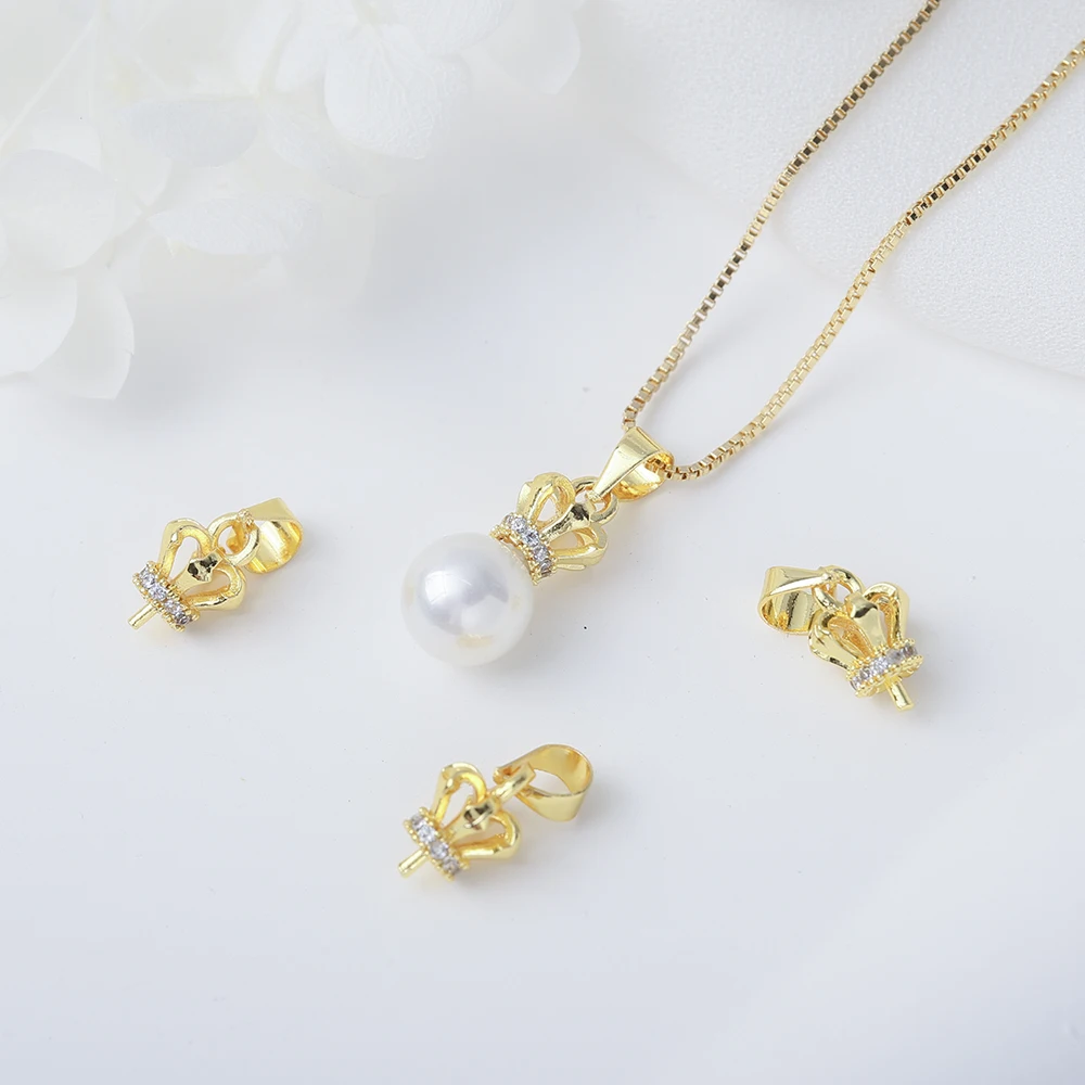

Crown Cup Peg Bail With Eye Pin Bails Brass Gold Plated With CZ Dangle Cap Clasp For Half-drilled Beads Pendants Jewelry Making