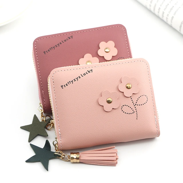 Women's Wallets Pu Leather Small Coin Purses Card Holders Money Bags Flower  Tassel Zipper Mini Wallets Flower Wallet Girls - Wallets - AliExpress