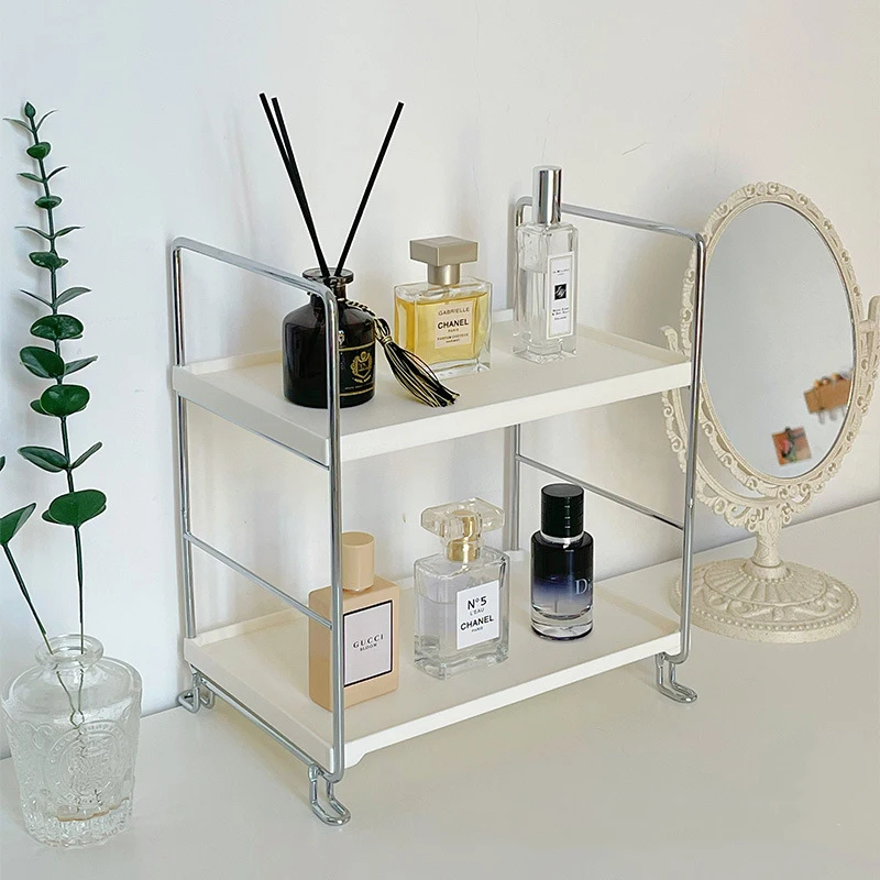 

Simple Style Double-layer Makeup Organizer Shelf Metal Perfume Cosmetic Storage Rack for Bathroom Basket Desktop Shelf Organizer