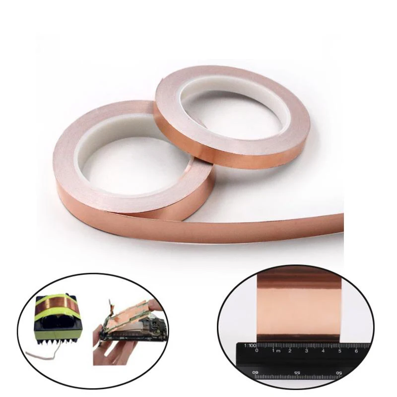 1/10/30/50 Meters 1roll Single Side Conductive Copper Foil Tape Strip Adhesive  Shielding Heat Resist Tape 5/6/10/12/15/ 20/50mm