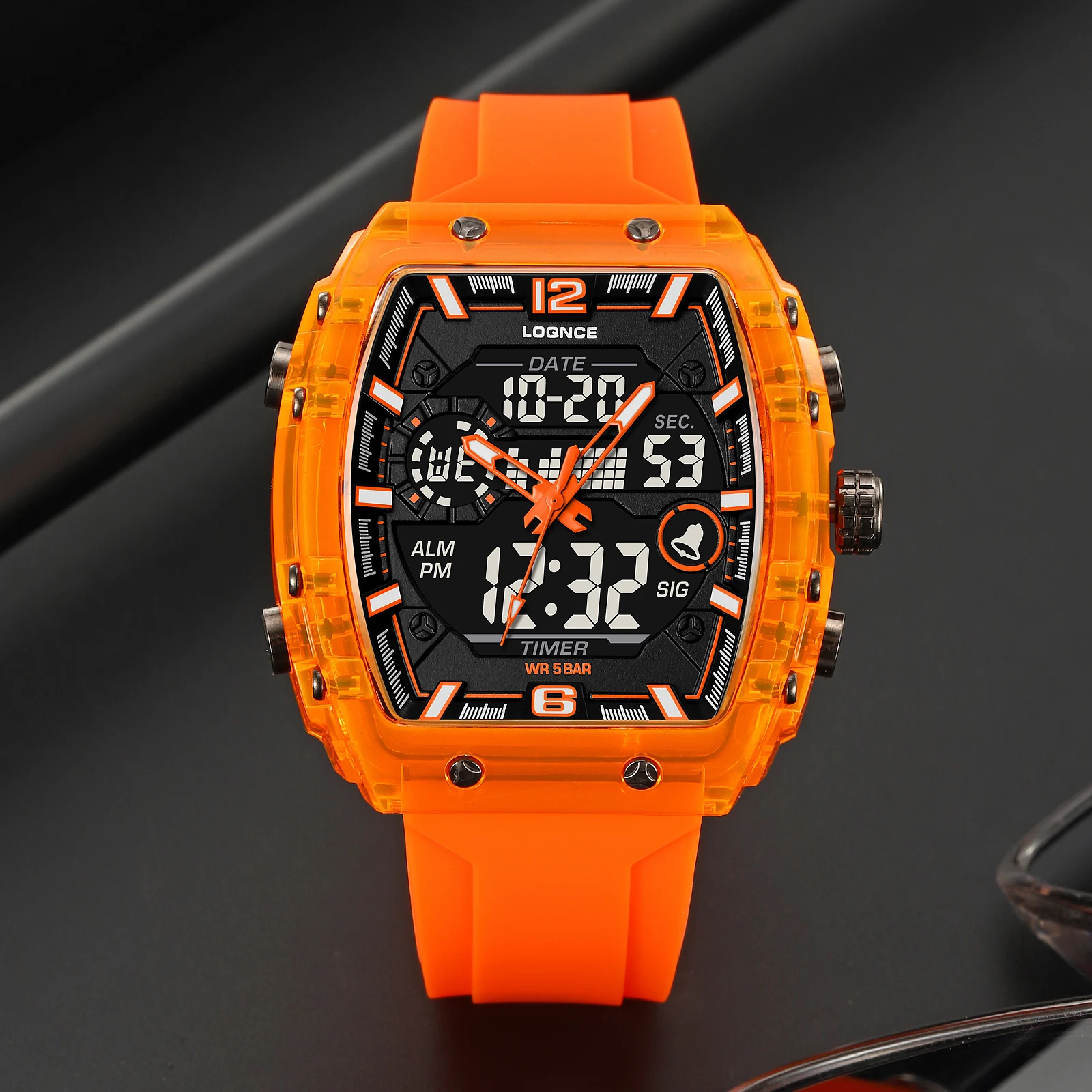 LOQNCE Sports Watches Fashion Men Watches 50m Waterproof Rectangle LED Big Dial Display Digital Watches LED Wristwatches Men 6
