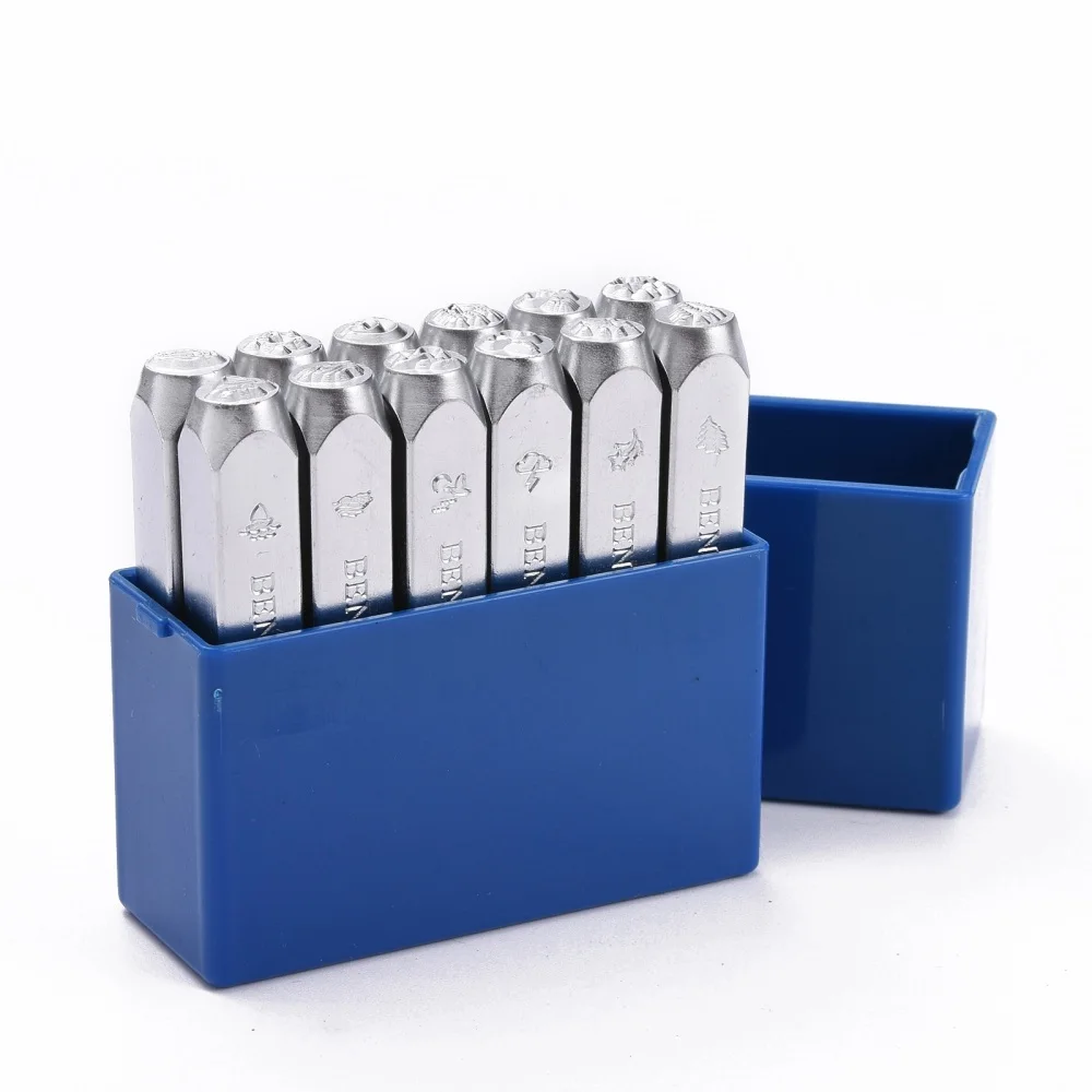 1Box Iron Metal Stamps for Imprinting Metal Plastic Wood Leather Natural Theme Pattern Platinum 65.5x10mm Pattern: 6mm 12pcs/box