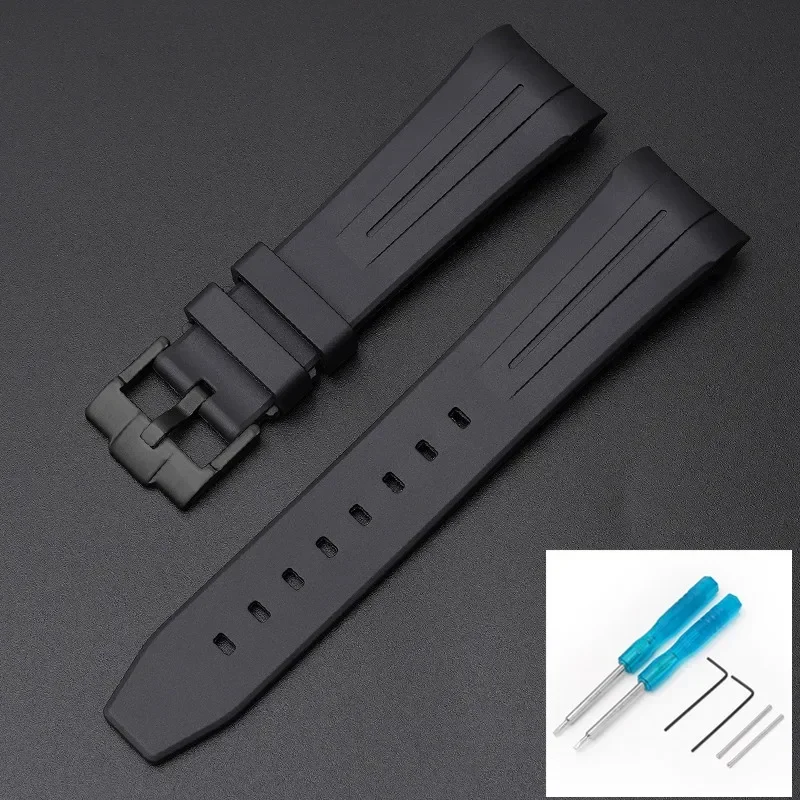 Premium Rubber Strap with Stainless Steel Buckle - 22mm Curved Interface Watch Band