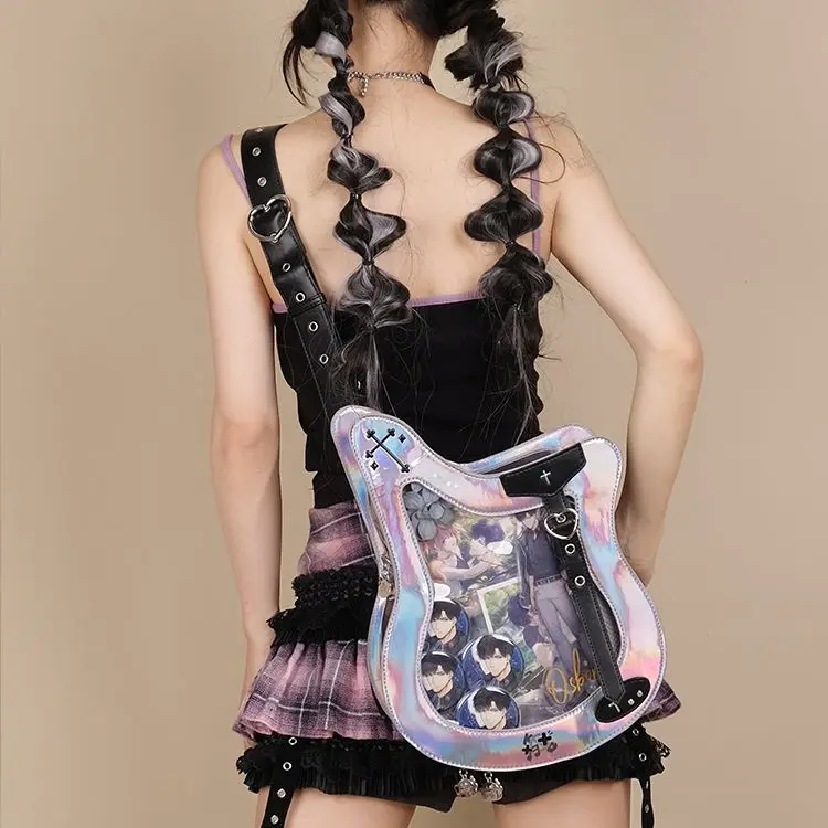 

New Original Design Fashion Laser Rock Bass Ita Bags Female JK Lolita PVC Badge Doll Shoulder Messenger Bag Individualization