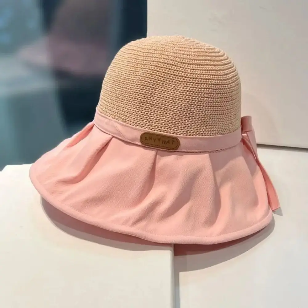 Summer Women Bucket Hat Versatile UV Protection Big Wide Brim Beach Sun Hats Bows Panama Caps Outdoor Travel Ponytail Caps_desvips.com