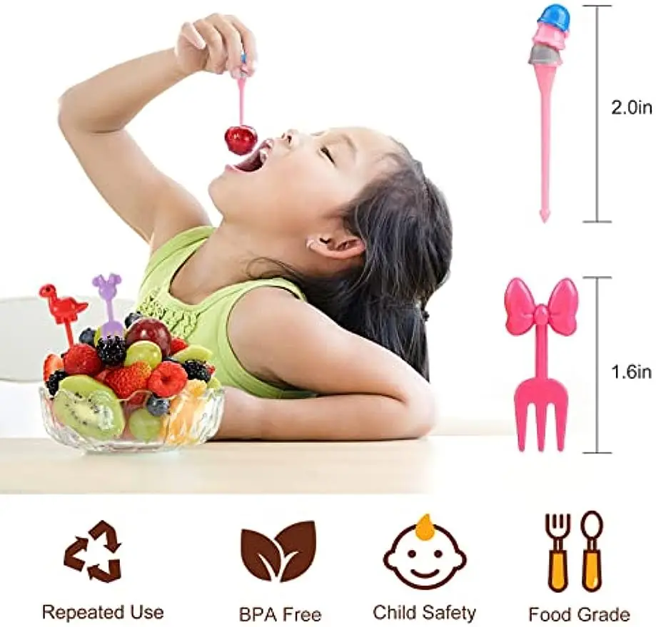 Fruit Fork Food Toothpicks Food Picks 32Pcs Food Picks for Kids Cute Cartoon Mickey Unicorn Dinosaur Reusable Toddler Mini Toothpick Lunch Box Accessories