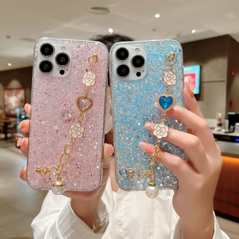 Cover Glitter Per Realme C63 / Realme C61 - Custodia Trasparente Con Brillantini Rimovibili - Morbida TPU Antiurto - Effetto Variabile - Blu - 2