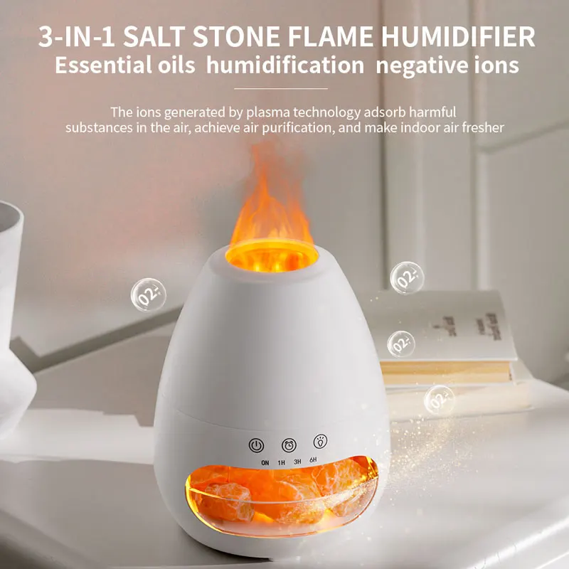 Fashionable 3D Flame Cold Mist Air Humidifier Ultrasonic Salt Stone Night Light Bedroom Sleep Aid Essential Oil DiffuserDiffuser 5