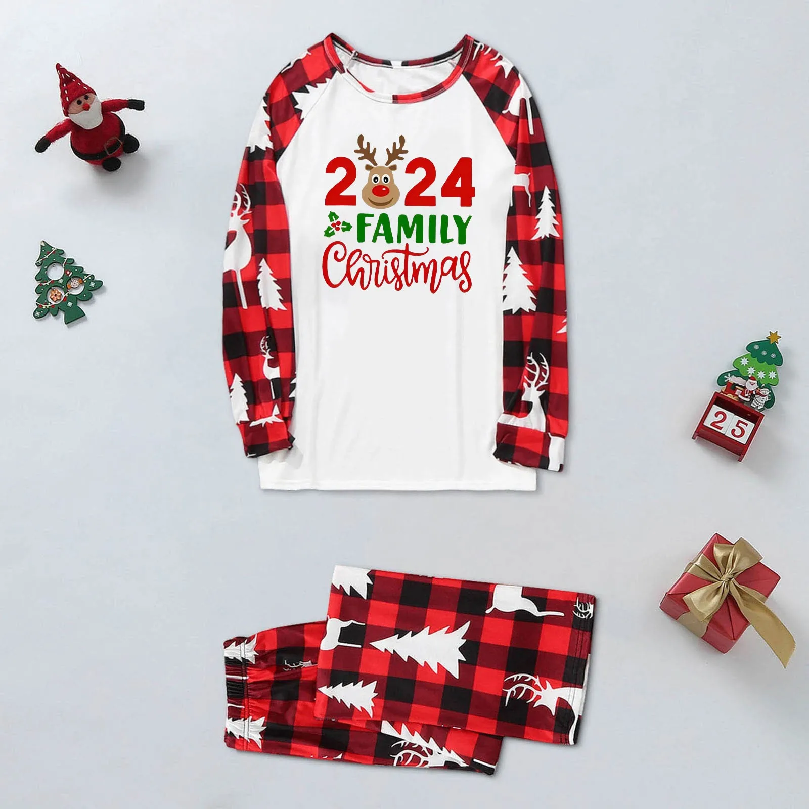 thumbnail image 5 of Conjunto de 2 piezas de ropa familiar con estampado de camisetas de manga larga y pantalones largos, trajes a juego para la familia, pijamas de fiesta de ocio navideño, 5 of 5