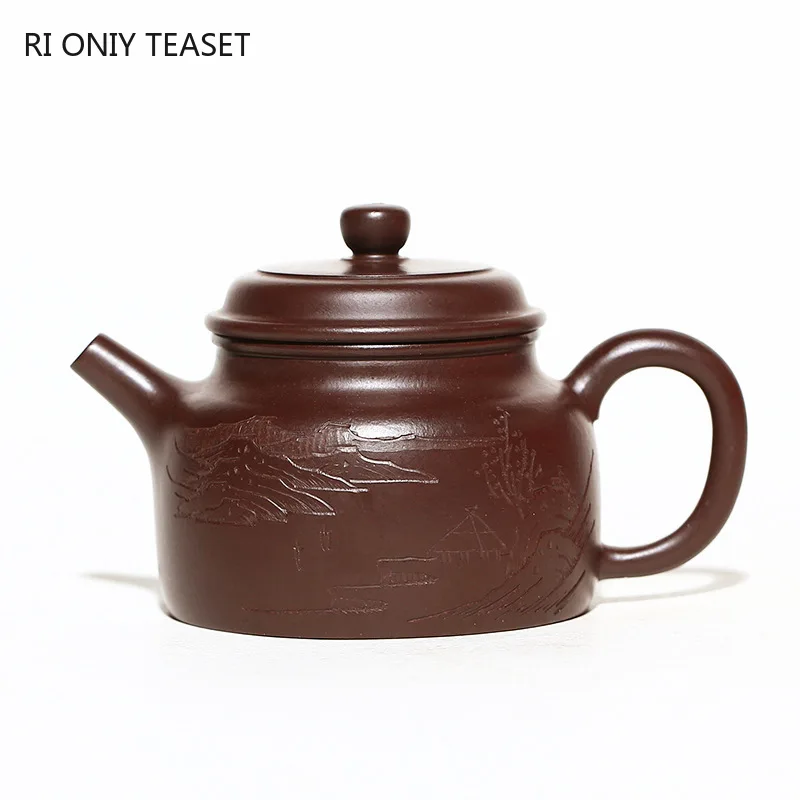 

180ml Hand Drawn Yixing Purple Clay Tea Pot Raw Ore Zhu Mud Dezhong Teapot Zisha Beauty Filter Tea Maker Boutique Teaware