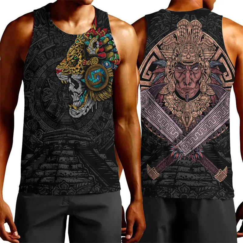 Cotton Vest Mexico Flag Map 3D Printed Beach Tank Top For Men Aztec Warrior Eagle Quetzalcoatl National Emblem cotton vest sports sleeveless vest cotton sleeveless t shirt