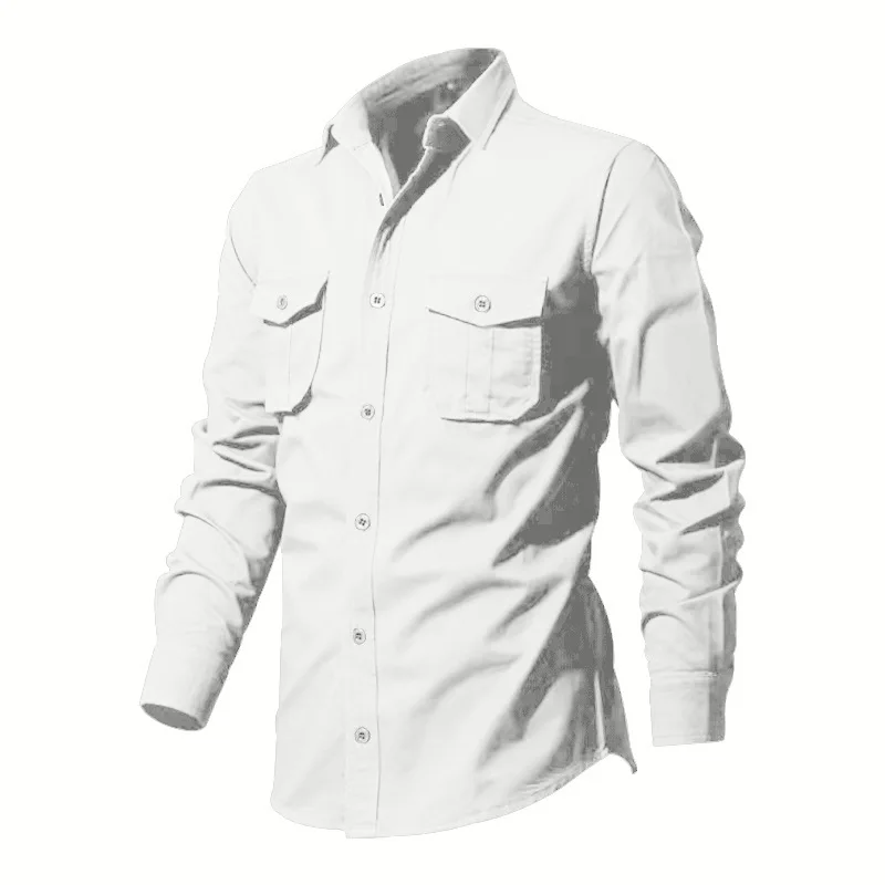 2024 summer Europe and the United States vintage cargo men's advanced multi-pocket solid color leisure sports long-sleeved shirt