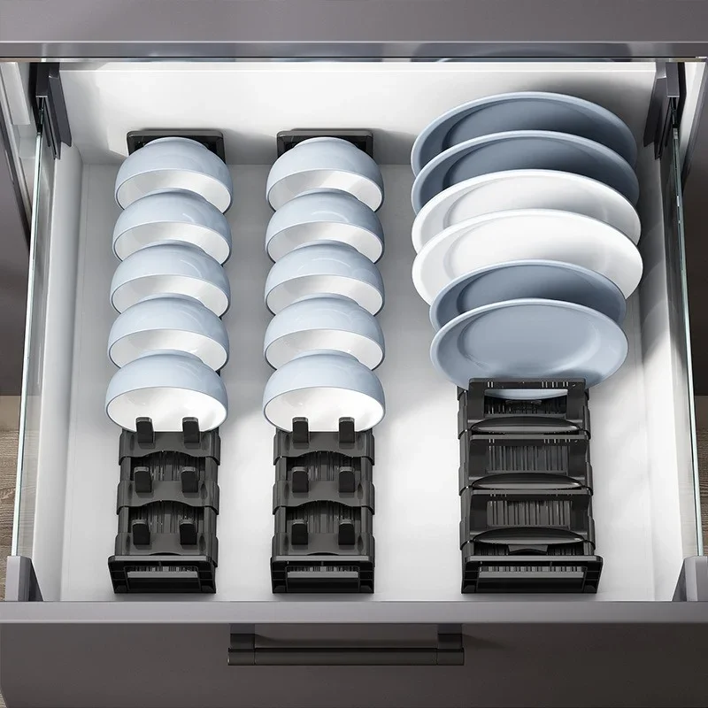 Kitchen Bowl And Dish Rack Cabinet Drawer Storage Rack Plate Drying Rack Tableware Bowl Dish Partition Adjustable Organizer 3