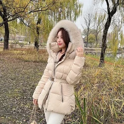 2023 New Women Winter Slim Fur Collar Hooded Down Coats Female Solid Color Warm Outerwear Ladies White Duck Down Jackets Q519