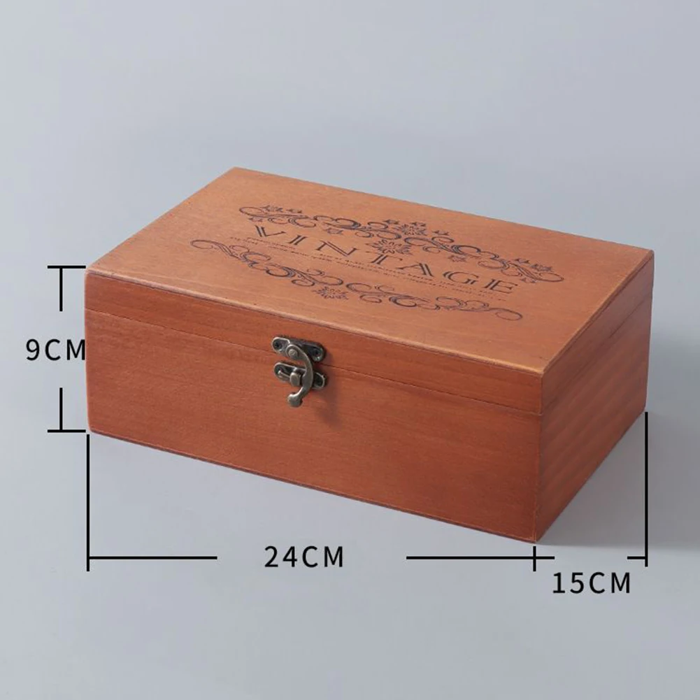 Retro-Aufbewahrungsbox aus Holz mit abschließbarem Holz, dekorativer Koffer für Zuhause oder Büro, Holzkiste mit Klappdeckel, Andenkenhalter mit Schloss – Detail 3