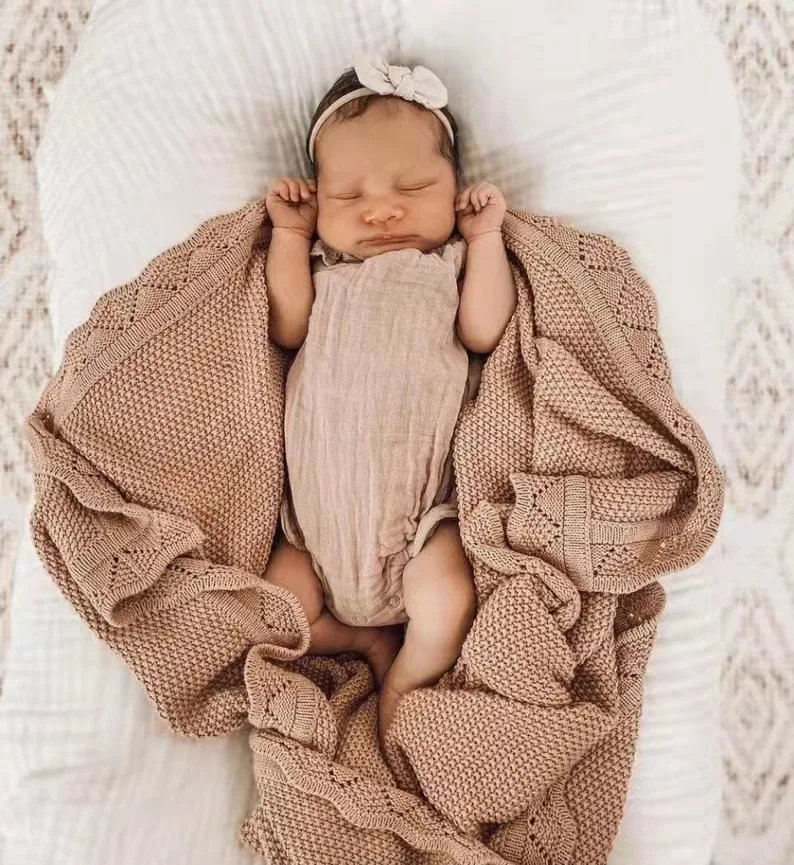 

Baby Knitted Blankets for Beds Cotton Swaddle Muslin Blanket Bedding Linen Babies Accessories Newborn Bath Towel Mother Kids