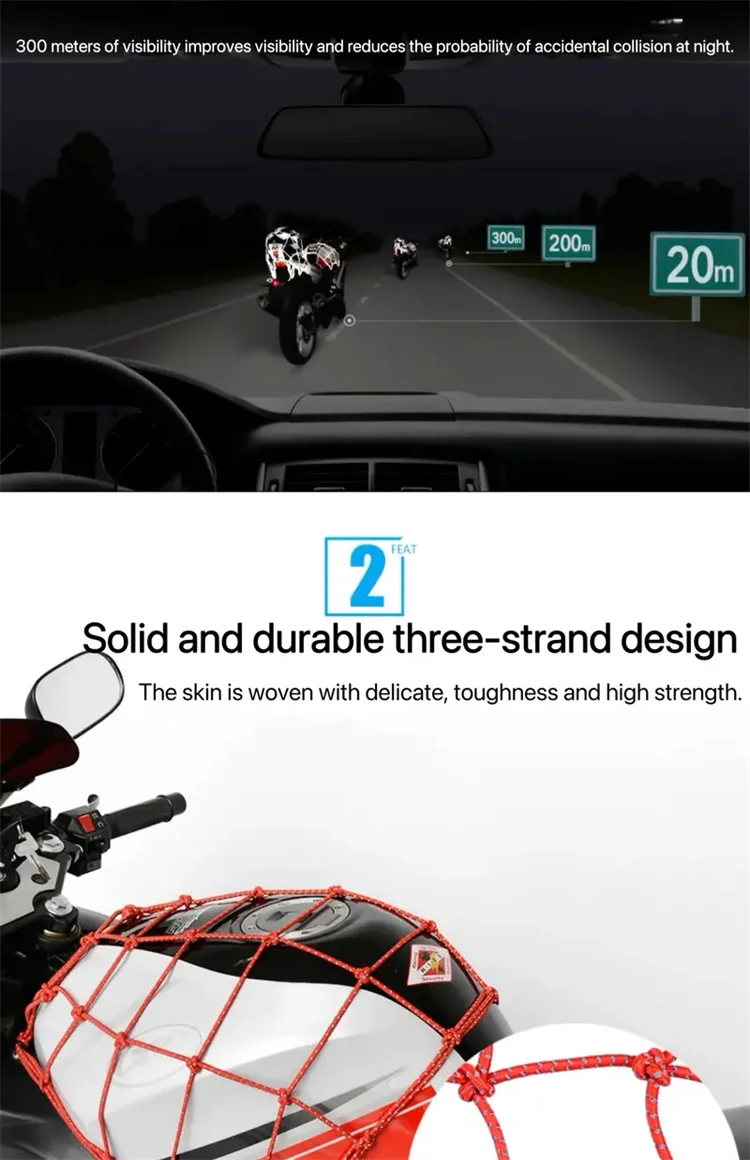 New Motorcycle Reflective Luggage Net Universal 6 Hooks Motorbike Helmet Mesh High Elasticity Moto Rear Seat Net Wear-resistant