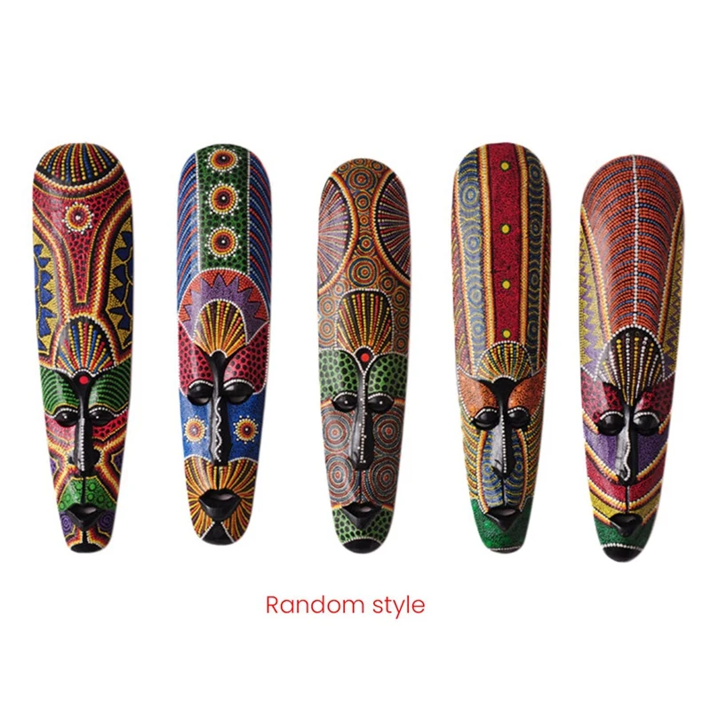 4X Wooden Mask Wall Hanging Solid Wood Carving Painted Facebook Wall Decor Home Decorations African Totem Mask Crafts A