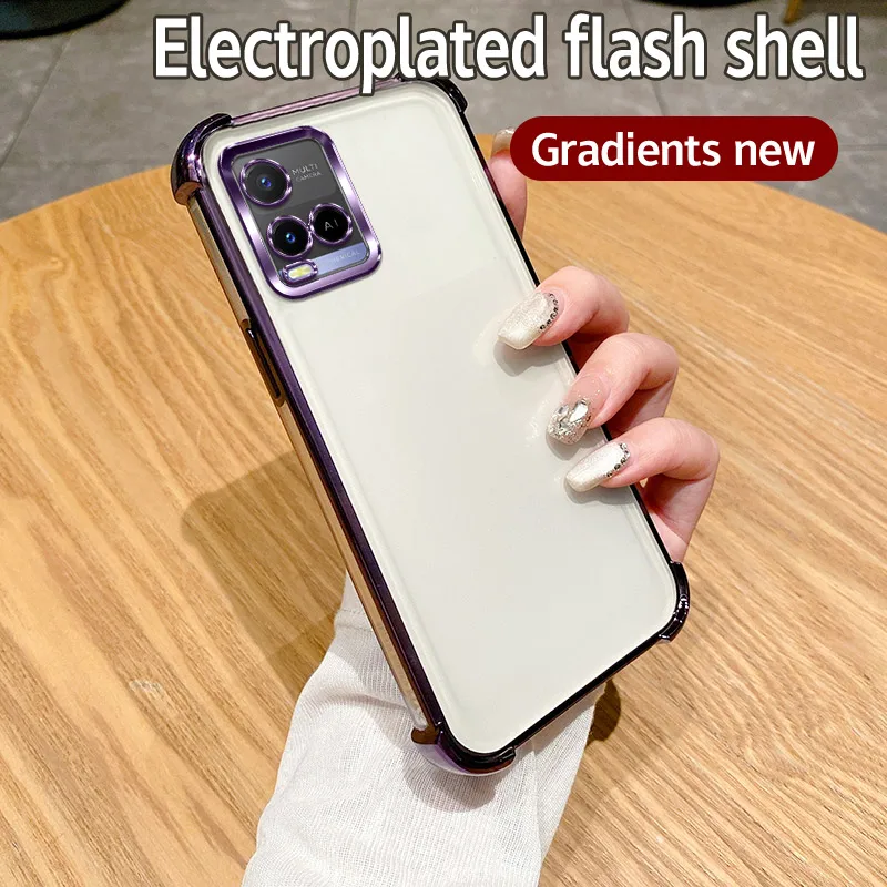 Shiny Glitter Plating Silicone Back Cover with Camera Lens Protection