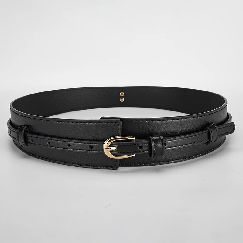 Women's U-Shaped Pin Buckle Removable PU Belt for Jeans and Wide-Leg Pants