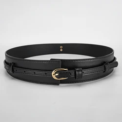 Women's U - Shaped Pin Buckle Removable PU Belt for Jeans and Wide - Leg Pants (Black)